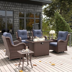 LayinSun Outdoor Patio Furniture Set, Brown Rattan Wicker Sectional Swivel Rocker Chairs Sets with Ottomans, Swivel Glider Chair - 1 of 4