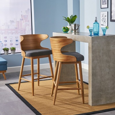 TOAOTBNBO Mid-Century Bar Chairs Set of 2, Upholstered Bar Stool with Wood Legs, Dining Room Counter Height Barstools, Charcoal