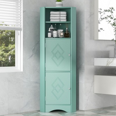 Corner Cabinet For Bathroom With Doors And Adjustable Shelves, Corner Vanity Cabinet Bathroom With Space-Saving Design-Cuddlewood