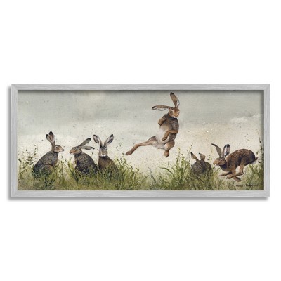 Stupell Industries Jumping Hares in Wild Framed Giclee Art