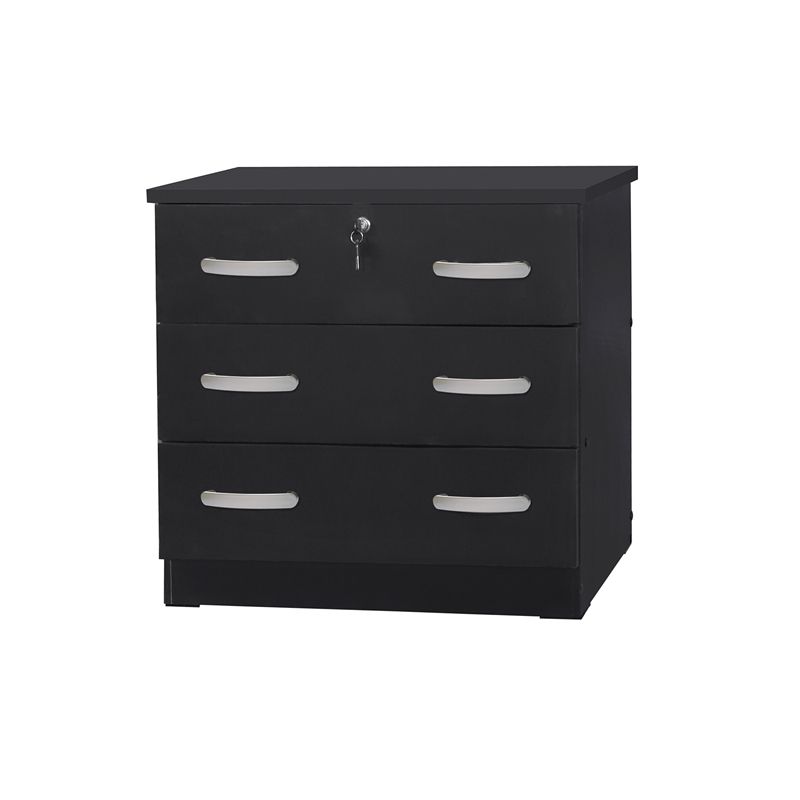 Better Home Products Cindy Wooden 3 Drawer Chest Bedroom Dresser in Black, 5 of 6