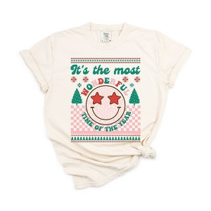 Simply Sage Market Women's Most Wonderful Time Smiley Short Sleeve Garment Dyed Tee - 1 of 2