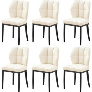 Bekrvio Mid Century Modern Dining Chairs, Upholstered Leather Armless Chairs with Checkered Pattern Back, for Kitchen & Dining Room - 1 of 4