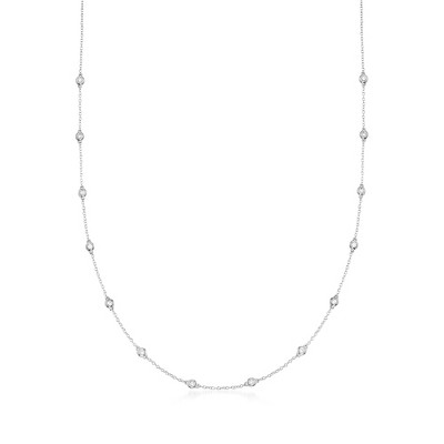 Ross-Simons 0.50 ct. t.w. Bezel-Set Diamond Station Necklace in 14kt White Gold