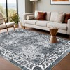Vintage Floral Washable Area Rug - Non-Slip Thin Indoor Carpet with Distressed Print for Living Room, Bedroom & Dining Room - 2 of 4