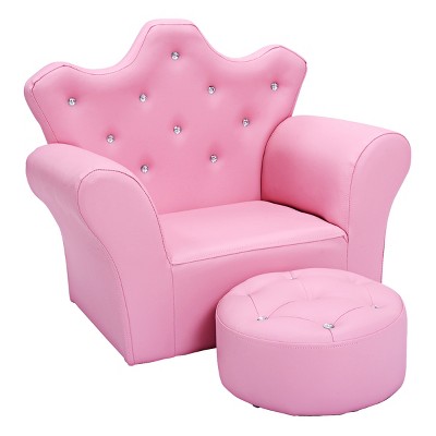 Costway Pink Kids Sofa Armrest Chair Couch Children Toddler Birthday Gift w/ Ottoman