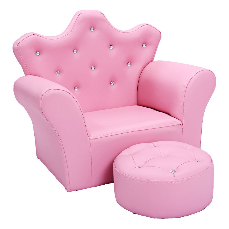 Costway Pink Kids Sofa Armrest Chair Couch Children Toddler Birthday Gift w/ Ottoman, 1 of 11