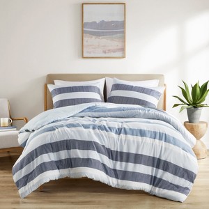 Lightweight Comforter Sets, Stripe Textured Print Comforter Bedding Set For All Season - 1 of 4