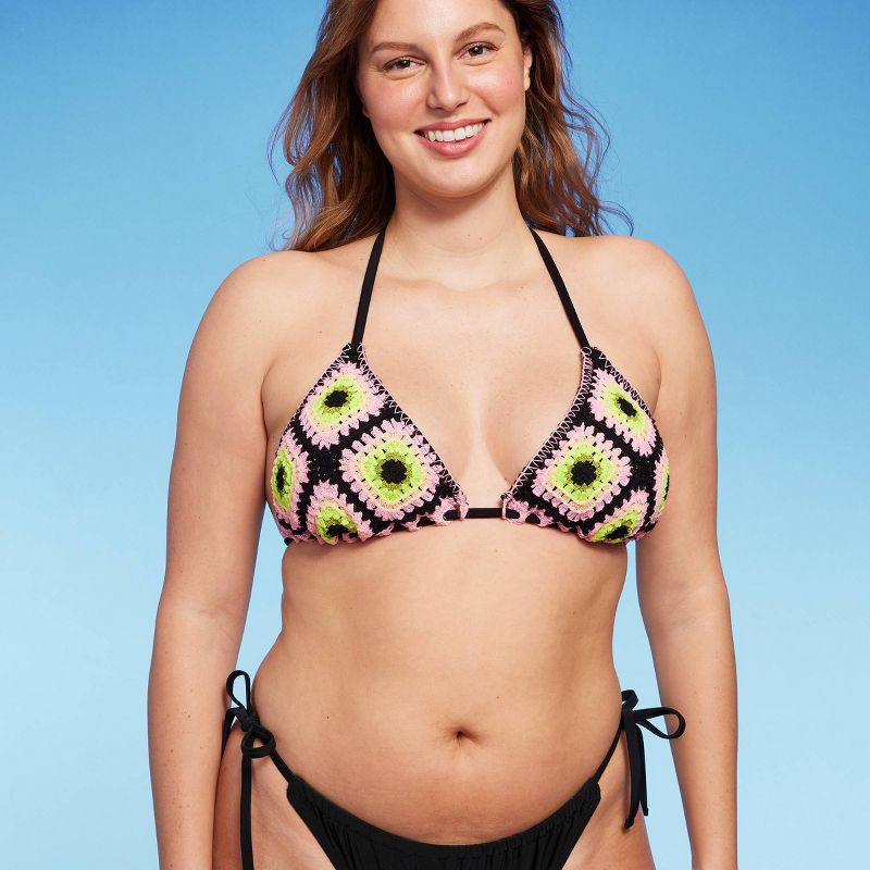 Women's Crochet Square Triangle Bikini Top - Wild Fable™ Black/Pink, 5 of 9