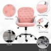 Vynxaria Teddy Fleece Home Office Chair, Button Tufted Desk Chair with Padded Armrests, Adjustable Height and Swivel Wheels, Pink - 4 of 4
