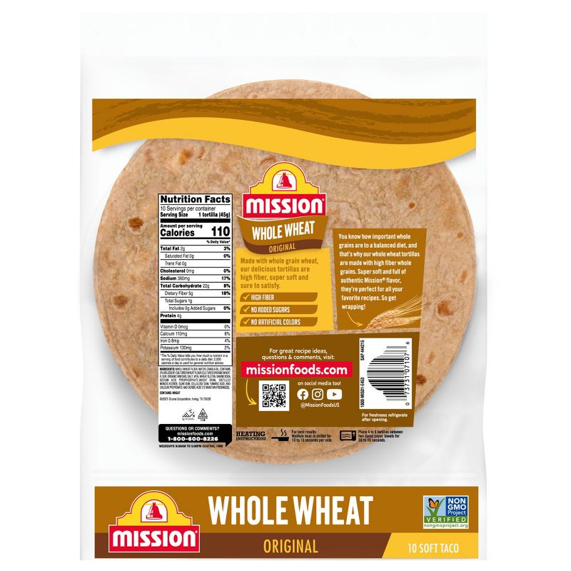 Mission 100% Whole Wheat Medium Flour Tortillas - 16oz/10ct, 3 of 8