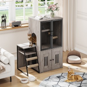 Cat Litter Box Fence with Ladder, Storage Space, Enclosed Litter Box Furniture - 1 of 4