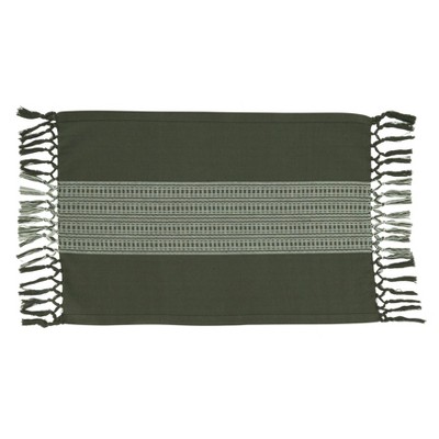 Green and Gray Cotton Stripe Design Placemats Set
