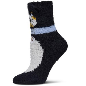 Memoi Women's Dog Embellished Plush Crew Socks Black One Size - 1 of 4