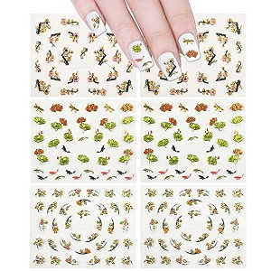 Wrapables Fingernail Stickers Nail Art Self-Adhesive Nail Stickers, Asian Inspired Lotus, Ginkgo Leaves, Cherry Blossoms & Koi (3 Designs/6 Sheets) - 1 of 4