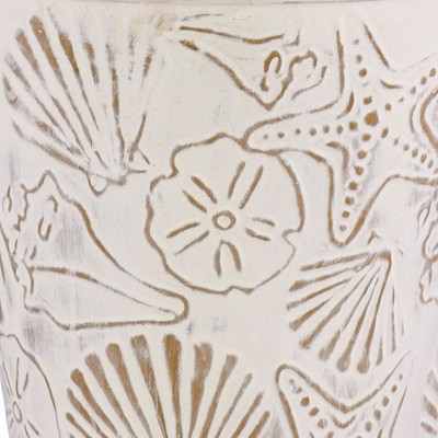 Distressed White Iron Sea Shells Waste Basket - 10"H x 9"D