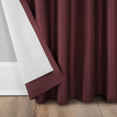 Bordeaux Red Faux Silk Blackout Back Tab Curtain Panel