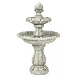Sunnydaze Outdoor 2-Tier Solar Powered Water Fountain with Battery Backup and Submersible Pump - 35" - White Earth Finish