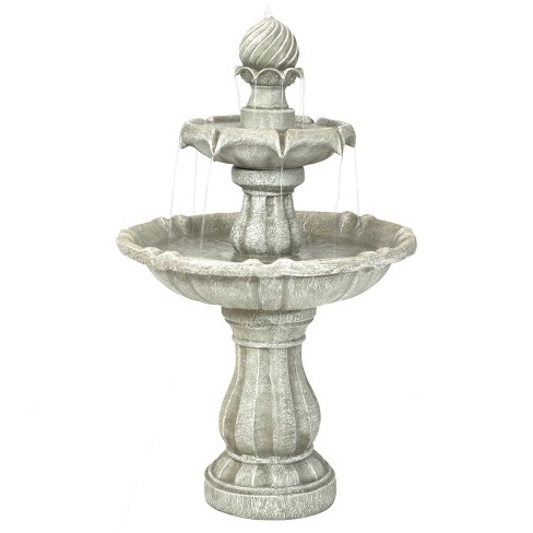 Sunnydaze Outdoor 2-Tier Solar Powered Water Fountain with Battery Backup and Submersible Pump - 35" - White Earth Finish - image 1 of 4