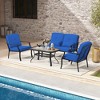 Tangkula 4 PCS Patio Metal Chairs Outdoor Dining Seat Heavy Duty w/ Cushions Garden Blue - 2 of 4