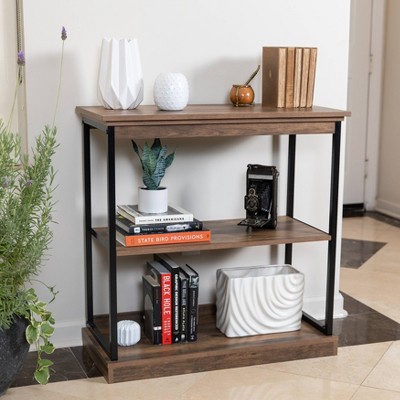 Oslo 37" Aged Maple & Black Metal 3-Shelf Etagere Bookcase