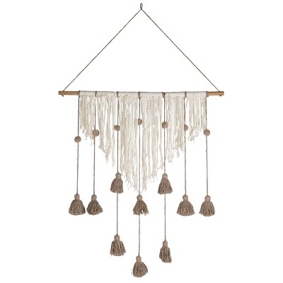 Taupe Cotton & Wood Hand Made Wall Art - Foreside Home & Garden