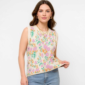 Woman Floral Knit Sleeveless Vest – 40% Acrylic Blend, Casual Fit Cherie Code - 1 of 4