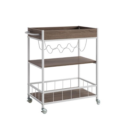 Vynxaria Bar Serving Carts, Brown and White Rolling Kitchen Cart with Three-Tier Storage