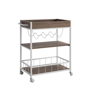 Vynxaria Bar Serving Carts, Brown and White Rolling Kitchen Cart with Three-Tier Storage - 1 of 4