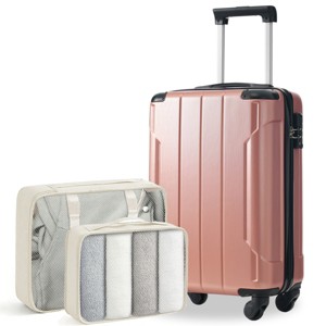 ChicFurnit Bag and Luggage Sets 3 Piece Hardside Large Checked Luggage Set with Duffle Bag, Spinner Wheels, Rose Gold, 13.6"*8.3"*21.5" - 1 of 4