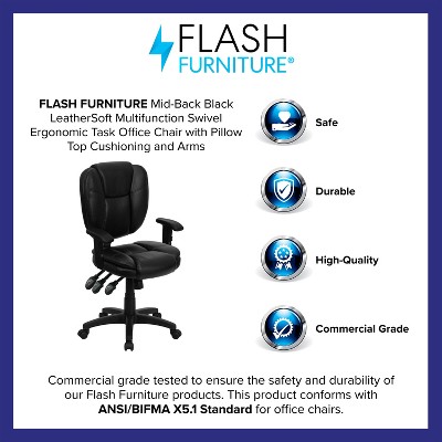 Contemporary Black LeatherSoft Swivel Task Chair with Adjustable Arms