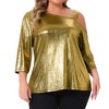 Women's Plus Size Metallic Sparkle Shiny One Shoulder Neck 3/4 Sleeve Party Blouses - Agnes Orinda - 2 of 4