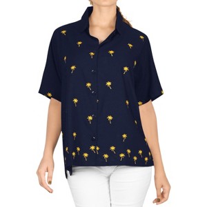 LA LEELA Women's Casual Solid Blouse Shirt TShirts Short Sleeve Button Down Dress Tops Tee Shirts Hawaiian Blouses for Women - 1 of 3