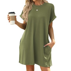 Coolmee Womens Summer Mini Dresses Crewneck Fashion Short Sleeve Short Dress Casual Beach Vacation Clothes Dresses - 1 of 4
