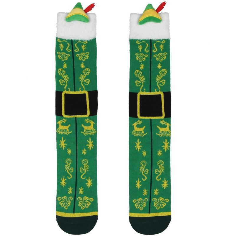Elf The Movie Buddy 3D Costume Design Men's Crew Socks With Felt Hat and Feather Green, 2 of 5