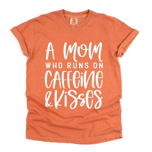 Simply Sage Market A Mom Who Runs On Caffeine And Kisses Garment Dyed Tee - M - Yam - 1 of 4