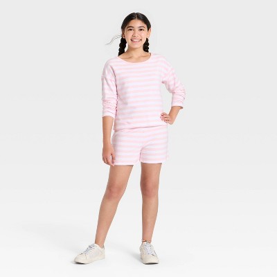 Art Class Girls' Boatneck Striped Long Sleeve Top - art class™ Light Pink/White S — фото 3