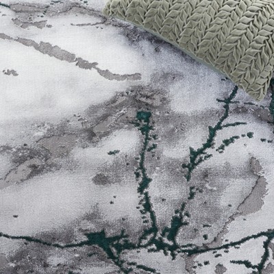 Gray and Green Abstract Hand-knotted Runner Rug