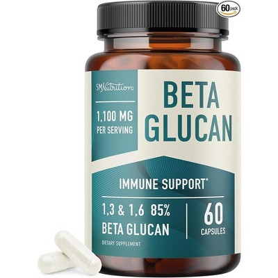 Beta Glucan Capsules, 1100mg Beta Glucan Supplement for Immunity, Skin & Gut Health Support, SMNutrition, 60ct