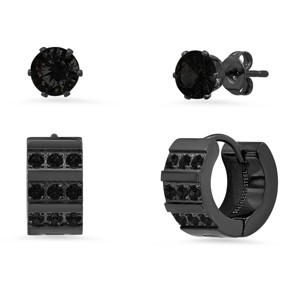 Steeltime Ladies 2pc set stainless steel and simulated diamond cross studs/huggie earrings. Color Options: Gold, Black - 1 of 4