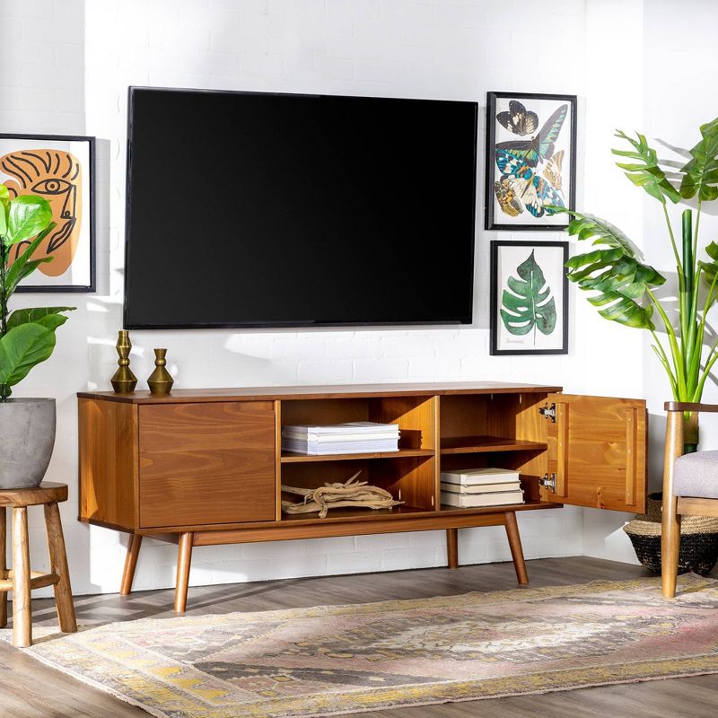 Solid Wood Mid-Century Modern TV Stand for TVs up to 65" - Saracina Home, 3 of 20