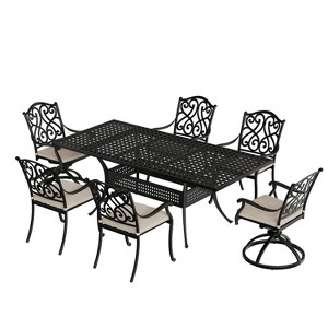 CLIHOME 7 Pieces Rectangular Outdoor Dining Set with 2 Swivel Chair & 4 Dining Chair - 1 of 4
