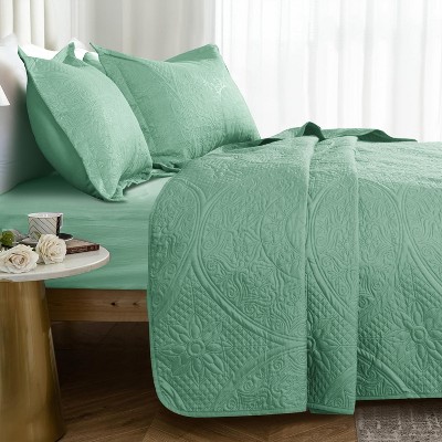 3 Piece Quilt Set Coverlet With Shams Floral Pattern Bedspread Set Bedding Set for All Seasons - Cotton Passion