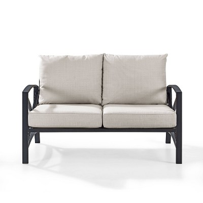 Oatmeal and Bronze Metal Outdoor Loveseat with Cushions