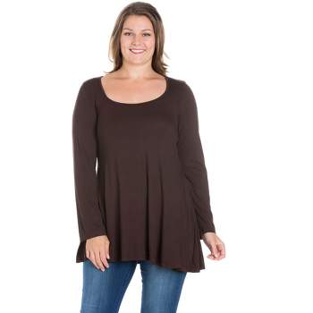 24seven Comfort Apparel Womens Poised Long Sleeve Swing Plus Size Tunic Top
