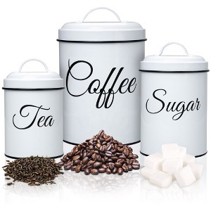 Coffee Tea Sugar Containers for Countertop, 3-Piece Stainless Steel Kitchen Canisters Set - 1 of 4