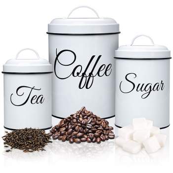 Coffee Tea Sugar Containers for Countertop, 3-Piece Stainless Steel Kitchen Canisters Set
