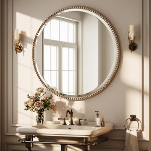 BEAUTYPEAK Beaded Round Wall Mirror Decorative Vanity Bathroom Mirror with Resin Frame - 1 of 4