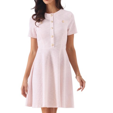 Женские платья INSPIRE CHIC Women's Plaid Round Neck Short Sleeve A-Line Vintage Mini Tweed Dresses Medium Pink