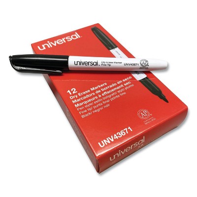 Universal Pen Style Dry Erase Marker, Fine/Bullet Tip, 12ct - Black